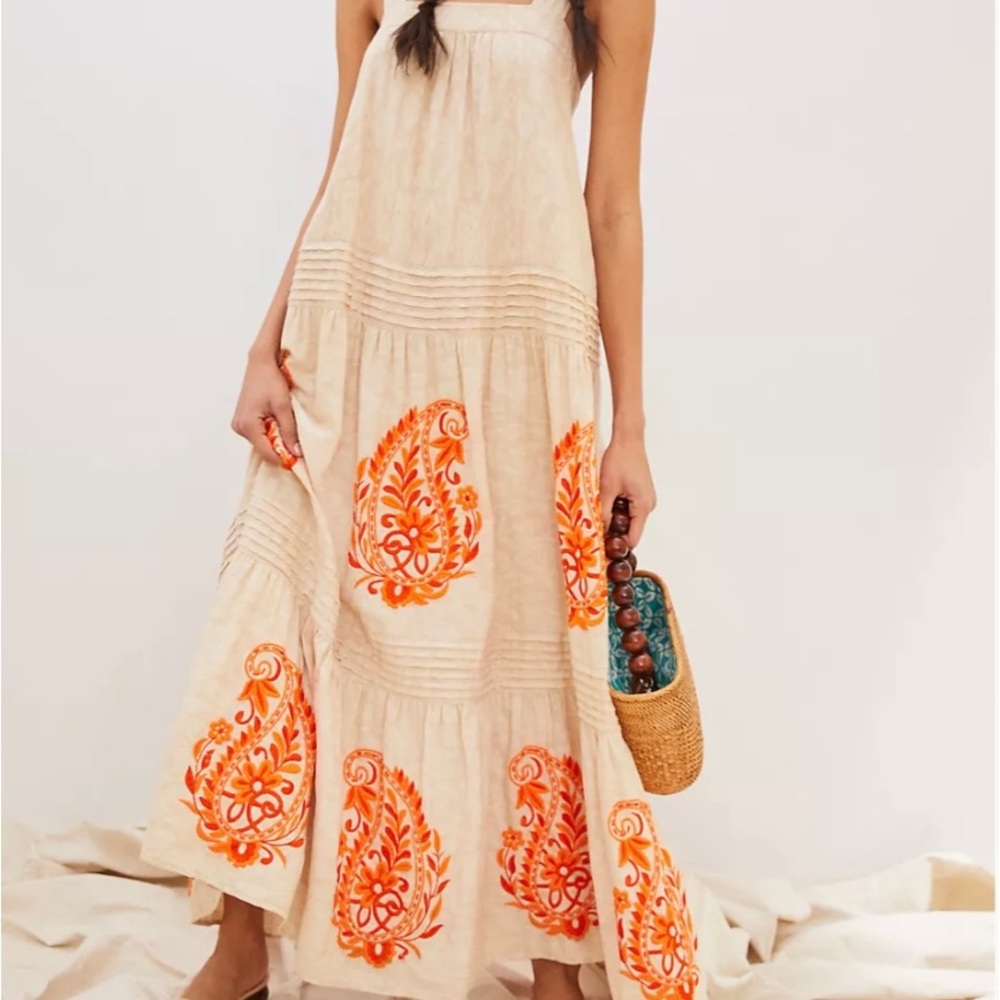 New Anthropologie Felicity Embroidered Maxi Dress Size XS